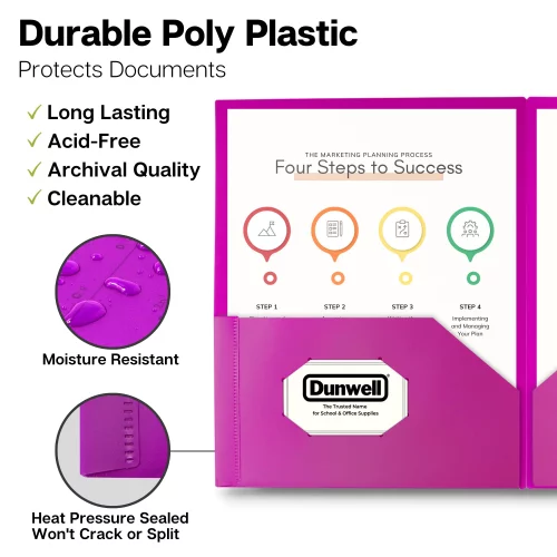 Dunwell Colored Plastic Folders with Pockets - (12 Pack, Assorted ...