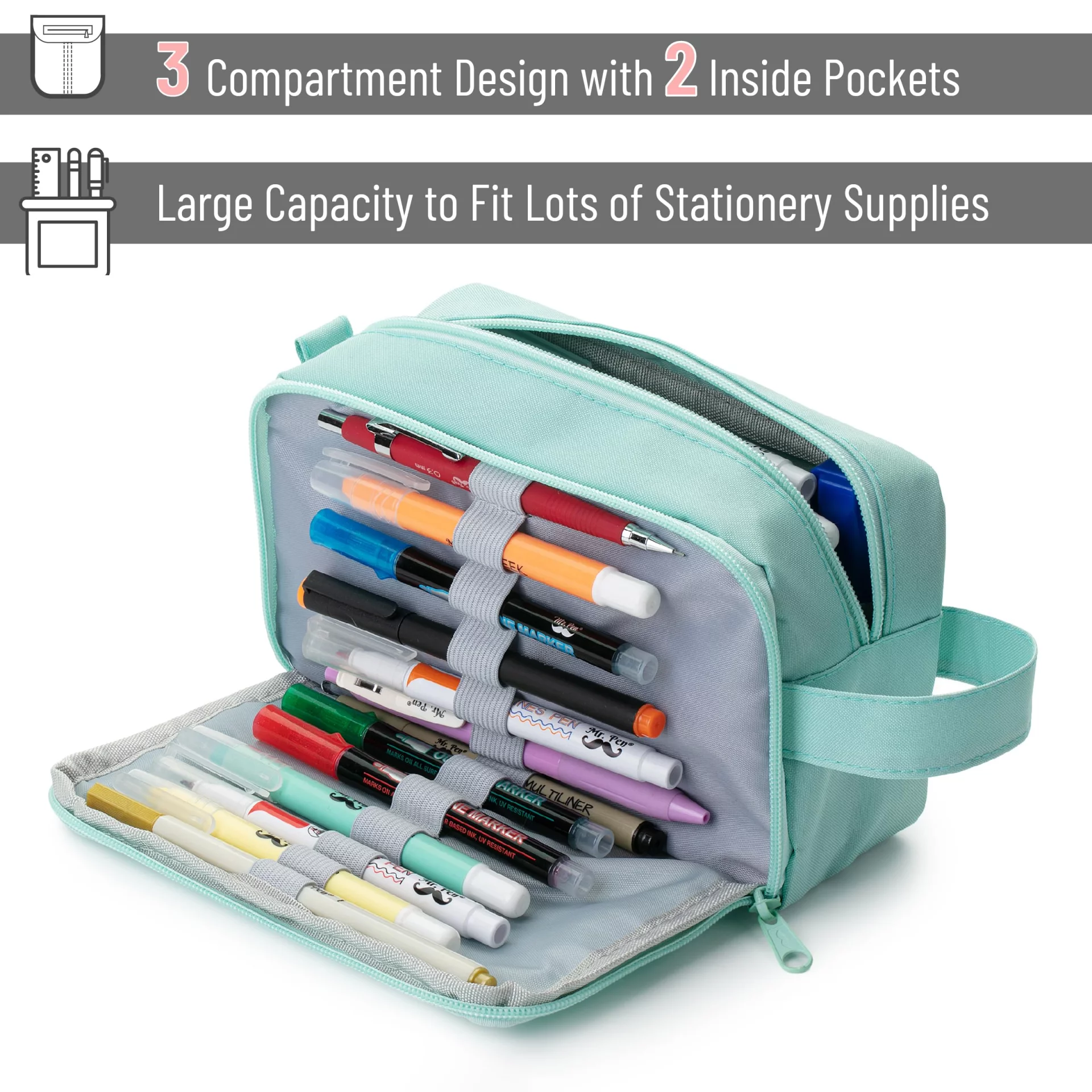 Mr. Pen Pencil Pouches (5-Pack) - Clear Window Binder Organizers | Assorted Colors