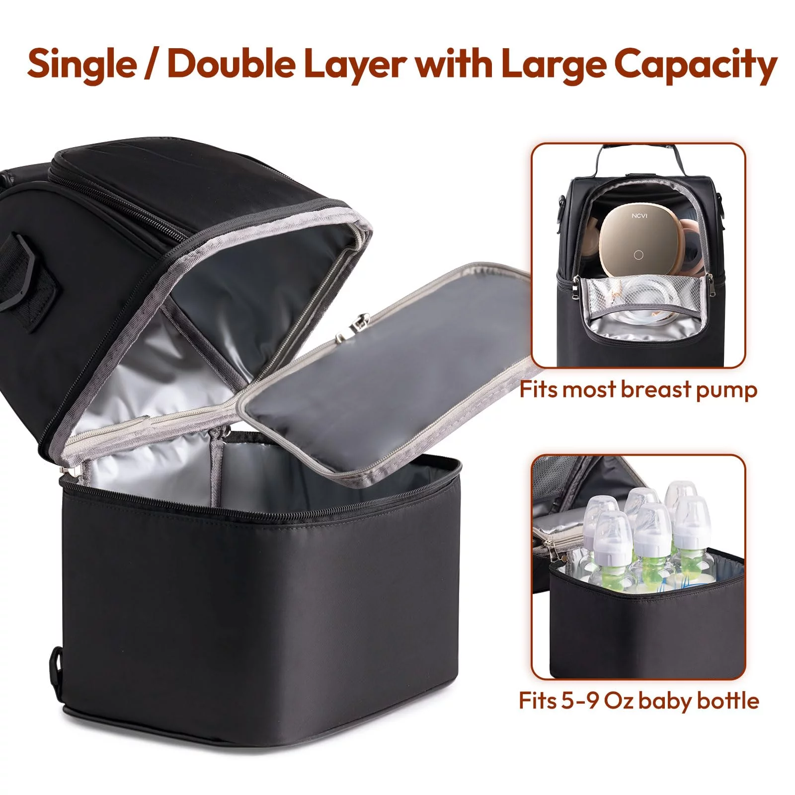 Breastmilk Cooler Bag With Ice Pack - Insulated Bottle Bag Holds 6 Bottles