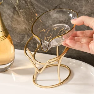 Plcnn Bar Soap Holder Self Draining Soap Dish, Decorative Bathroom Soap Tray with Gold Iron Frame Creative Soap Box for Bathroom, Kitchen Sink Home G