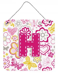 Caroline'S Treasures Cj2005-Hds66 Letter H Flowers And Butterflies Pink Wall Or Door Hanging Prints Aluminum Metal Sign Kitchen Wall Bar Bathroom Pla