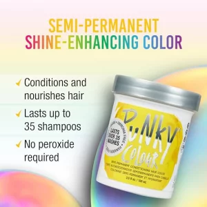 Punky Bright Yellow Semi Permanent Conditioning Hair Color, Non-Damaging Hair Dye, Vegan, PPD and Paraben Free, Transforms to Vibrant Hair Color, Eas