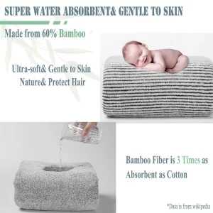 ELLEWIN Bamboo Hair Towel Wrap 2 Pack, Microfiber Hair Drying Shower Turban with Buttons,Super Absorbent Quick Dry Hair Towels for Curly Long Thick H