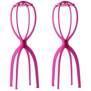 Dreamlover 2 Pack 19.7 Inches Portable Tall Wig Stands for All Wigs, Collapsible Wig Dryer, Durable Wig Display Tool, Travel Wig Stands, Hot Pink