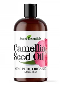 Sweet Essentials Organic Camellia Seed Oil | Imported From Japan | 4oz Bottle | 100% Pure | 100% Organic | For Hair & Skin Use | Japanese Beauty Oil