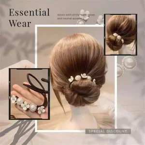 4 PCS Lazy Flower Hairpin,Vintage Pearl Flower Hairpin,Elegant Meatball Head Hair Device Lazy Half Ball Hairpin, Anti-slip Hairpins for Ladies and Gi