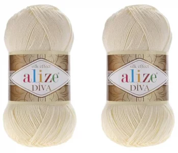 Alize Diva Yarn Hand Knitting Yarn 100% Microfiber Acrylic Yarn Alize Diva Silk Effect Thread Crochet Art Lace Craft Lot Of 2 Skeins 200Gr 767 Yds (0
