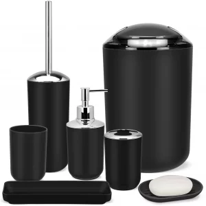 Imavo Bathroom Accessories Set, 6-Piece Plastic Gift Set, Toothbrush Holder, Toothbrush Cup, Soap Dispenser, Soap Dish, Toilet Brush Holder, Trash Ca