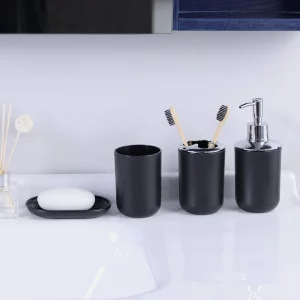 Imavo Bathroom Accessories Set, 6-Piece Plastic Gift Set, Toothbrush Holder, Toothbrush Cup, Soap Dispenser, Soap Dish, Toilet Brush Holder, Trash Ca