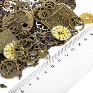 Zoofox 300 Gram Gears Charms, Mixed Vintage Bronze Watch Cog Wheel Set, Diy Metal Steampunk Pendant For Crafting, Jewelry Making Accessory