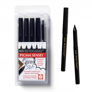 Sakura Pigma Sensei Manga Drawing Kit - Archival Black Ink Pens With Pencil & Eraser - Pens For Drawing Manga, Cartoon, & More - Assorted Nib Sizes -