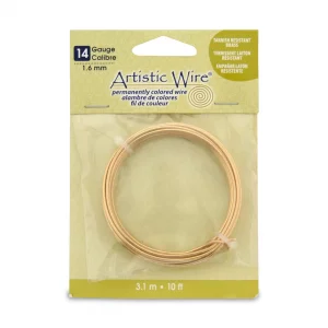 Artistic Wire 14 Gauge Tarnish Resistant Brass Craft Jewelry Wrapping Wire, Gold Color, 10 Ft