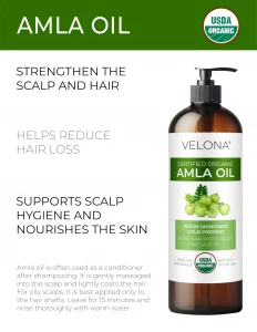 Velona Amla Oil Usda Certified Organic - 8 Oz | 100% Pure And Natural Carrier Oil | Extra Virgin, Unrefined, Cold Pressed | Hair Growth, Body, Face &