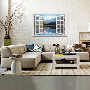 Kreative Arts - Canvas Print Wall Art Window Frame Style Landscape Picture Wall Decor Stretched Giclee Print Gallery Wrap Modern for Home Decor Ready