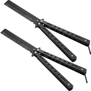 2 Pieces Combs Stainless Steel Folding Practice Combs Hair Styling Tools For Sport Outdoor Use (Black)