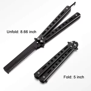 2 Pieces Combs Stainless Steel Folding Practice Combs Hair Styling Tools For Sport Outdoor Use (Black)