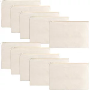 Gejoy 10 Pieces Cosmetic Bag Multipurpose Makeup Bag With Zipper Canvas Bag Travel Toiletry Pouch Diy Craft Bag Pencil Bag (L, Beige)