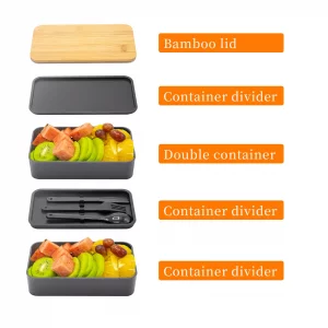 Collect Beauty Bento Box Adult Lunch Box With Lunch Bag, Japanese Stackable Lunch Box Containers For Adult, Bento Lunch Box With Dividers Black
