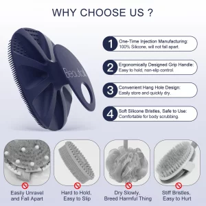 Beautail Silicone Body Scrubber Shower Bath Wash Brush Gentle Exfoliating Scrub Cleansing Loofah For Women Men Baby Sensitive Skin, Easy To Clean, La