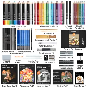 Shuttle Art 37-Piece Drawing Pencils Set - Professional Sketch Kit With Graphite & Charcoal