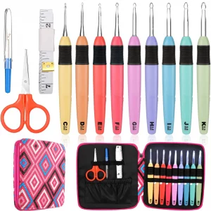 13 Pcs Lighted Crochet Hooks Set With Case Led Light Crochet Hooks Craft Yarn Knitting Needles Comfortable Smooth Crochet Needles With Tape Measure,