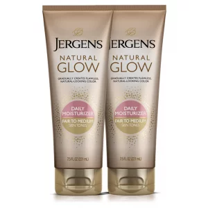 Jergens Natural Glow Sunless Tanning Lotion, Self Tanner, Fair To Medium Skin Tone, Daily Moisturizer, 7.5 Oz (Pack Of 2)