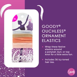 Goody Icy Holiday Ornament Elastics - 36 Count, Assorted - Hair Accessories For Men, Women, Boys And Girls To Style With Ease And Keep Your Hair Secu