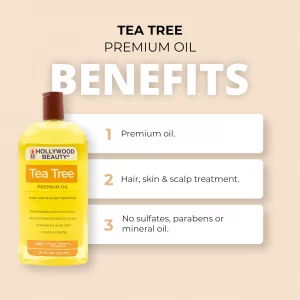 Hollywood Beauty Tea Tree Oil, 16Oz Bottle, Hair, Skin & Scalp Treatment, Moisturizes Dry, Itchy Scalp, Hair Hot Oil Treatment, Vitamin E & Aloe And