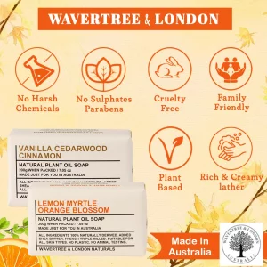 Wavertree & London Duo Gift Box (2 Bars) - 7Oz Lemon Myrtle, Orange Blossom And Vanilla Cedarwood Scented Triple Milled Natural Soap Bars - Pure Plan