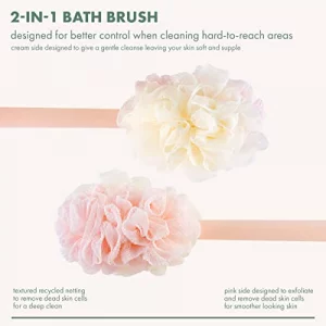 Ecotools 2-In-1 Bath Brush, Shower Loofah With Ergonomic Handle, Cleans Hard-To-Reach Areas, Cleansing & Exfoliating, Recycled Netting, Perfect For M