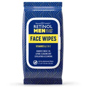 Retinol Men Facial Wipes Anti-Aging Cleansing Towelettes - Quickly Cleanse Face From Sweat, Oil And Pore-Clogging Dirt Without Any Heavy Residue