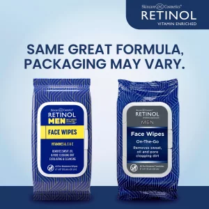 Retinol Men Facial Wipes Anti-Aging Cleansing Towelettes - Quickly Cleanse Face From Sweat, Oil And Pore-Clogging Dirt Without Any Heavy Residue