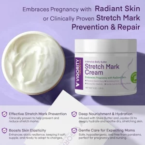 Stretch Mark Cream For Pregnancy: Stretch Mark Treatment - Belly Butter For Pregnant Women - Massage Lotion To Prevent And Repair Maternity Stretch M