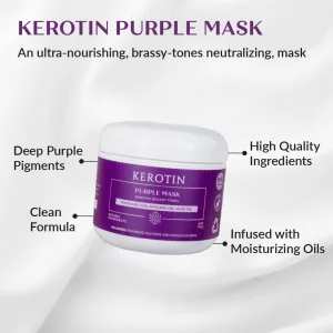 Kerotin Purple Hair Mask - Ultra Nourishing And Moisturizing Mask For Blondes And Silver Hair; Removes Brassy Tones And Deeply Moisturizes - Free Of