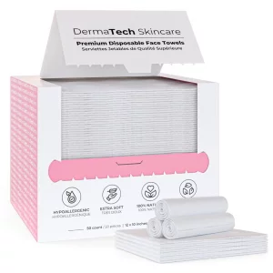 Dermatech Skincare Premium Disposable Face Towels 50Pcs | 100% Biodegradable Face Towelettes | Eco-Friendly Daily Facial Towels | Clean Skin Towels
