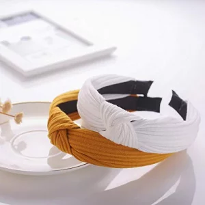 Funtopia Knotted Headbands For Women Girls, 9 Pcs Wide Plain Turban Headband Fashion Cross Knot Hair Bands With Solid Colors