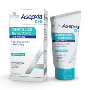 Asepxia Gen Facial Exfoliating Scrub Gel For Oily Skin With Anti-Brightness Effect, 3.5 Oz