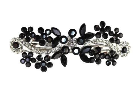 Faship Gorgeous Black Crystal Flower Hair Barrette