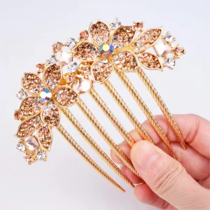 Sankuwen Women Rhinestone Inlaid Flower Hair Comb Hairpin Barrette Accessory,Also Perfect Mother'S Day Gifts For Mom (Champagne)