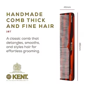 Kent 16T Double Tooth Hair Dressing Table Comb, Fine And Wide Tooth Dresser Comb For Hair, Beard And Mustache, Coarse And Hair Styling Grooming For M