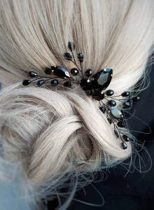 Beryuan Women Rhinestone Onyx Black Teardrop Small Hair Comb Bridal Wedding Hair Accessory Crystal Gift For Her Party Headpiece