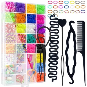 Mini Hair Bands With Organizer Box, Soft Small Girl Hair Ties, Colorful Baby Rubber Bands Set Hair Tail Tools And Rat Tail Comb For Kid Toddlers, Per