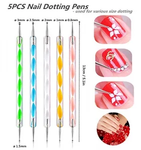 Fulinjoy 5Pcs Dotting Pens With 3 Pcs Nail Painting Brushes, Nail Art Design Tools