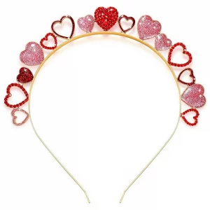 Avmbc ValentineS Day Heart Headbands Glitter Rhinestone Heart Hairbands Love Heart Hair Hoop For ValentineS Day Party Wedding Engagement Hair A