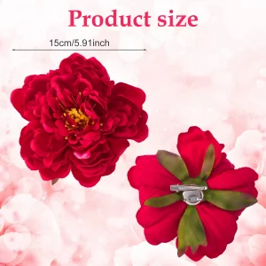 Joez Wonderful 2Pcs Peony Flower Hair Clips For Women, 2 In 1 Pink Red Flower Brooch, Floral Hairpins For Women Girls Brides Party Wedding Decor Hair