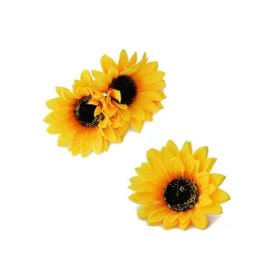 3Pcs Yellow Hawaii Style Sunflower Hairpins Alligator Clips Hair Accessories For Party Beach Vacation Women Lady Girls (3.9 Inch)