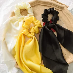 1Pc Yellow Women Girl Bow Satin Ribbon Ponytail Scarf Hair Tie Rope Scrunchies Elastic Band Hair Scrunchies Bands Elastics And Ties Clips And Barrett
