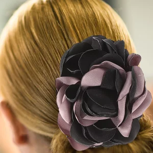 Lurrose 4Pcs Ribbon Hair Claws Large Claw Clamps Rose Flower Bow Jaw Hair Clip Barrette Ponytail Holders For Girls Women