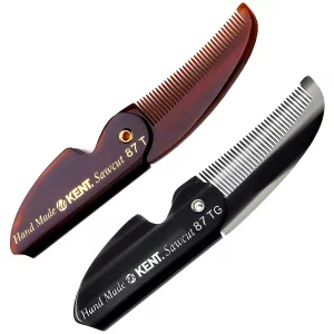 Kent 87T Combo Handmade Folding Pocket Comb For Men, Fine Tooth Hair Comb Straightener For Everyday Grooming Styling Hair, Beard Or Mustache, Use Wet