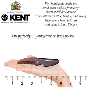 Kent 87T Combo Handmade Folding Pocket Comb For Men, Fine Tooth Hair Comb Straightener For Everyday Grooming Styling Hair, Beard Or Mustache, Use Wet